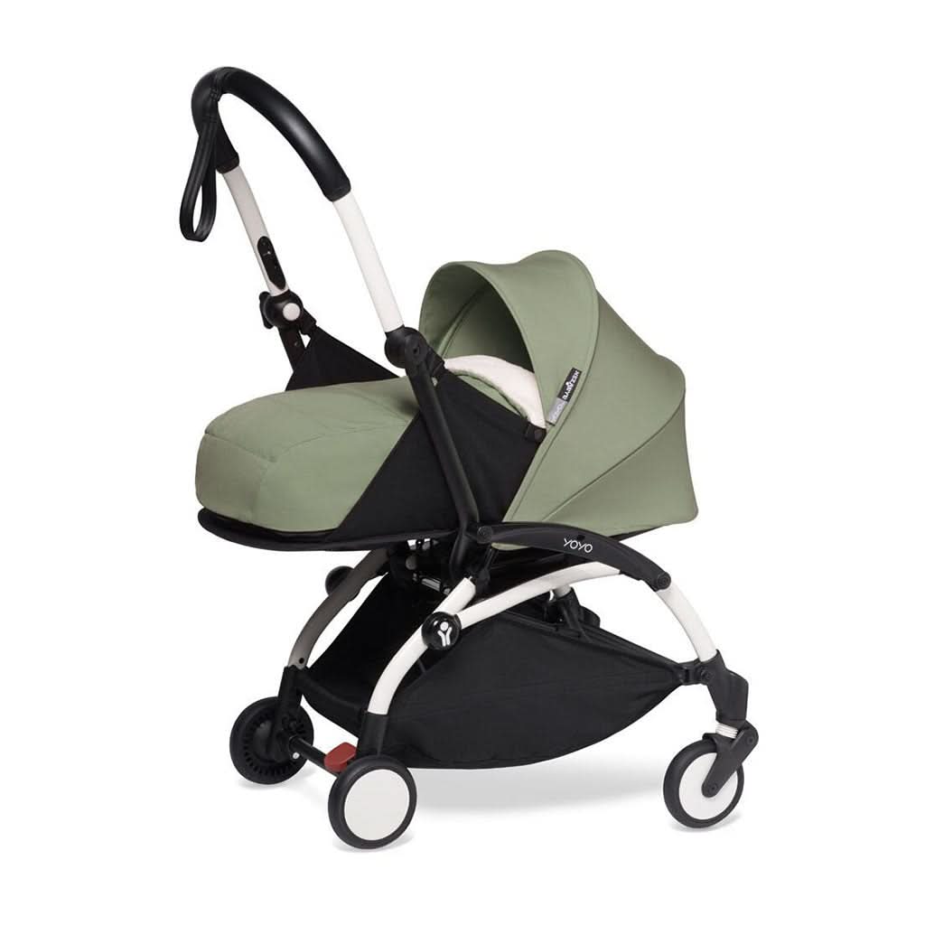 Babyzen YOYO2 + 0+ Newborn Pack + 6+ Color Pack Complete White Olive Side - ANB Baby