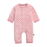 Magnetic Me Brushed Fleece Magnetic Romper-Pink Checkerboard_1 - ANB Baby