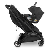 UPPAbaby Adapters for Minu Duo, Mesa & Mesa V2, Mesa Max, Mesa i-Size & Aria, Side View with attached car seat via adapter - ANB Baby