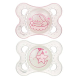 MAM Glow In The Dark Pacifiers 2 Pack for 0 - 6 Months, Pink - ANB Baby