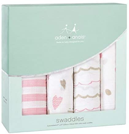 Aden & Anais Infant Boutique Classic Swaddle Blankets, Heart Breaker, 4-pack, -- ANB Baby