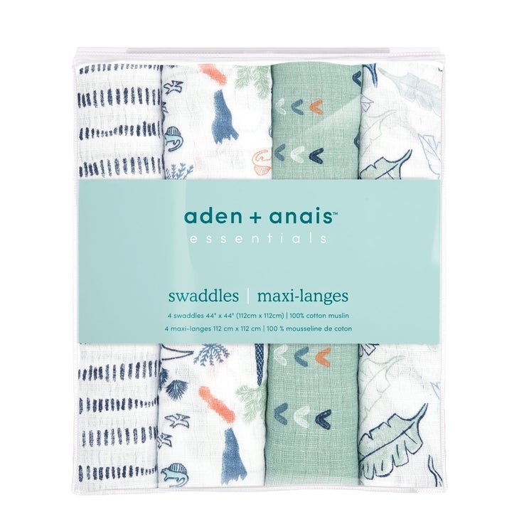 Aden & Anais Infant Essentials Muslin Swaddle Blankets, Dinotime, 4-pack, -- ANB Baby