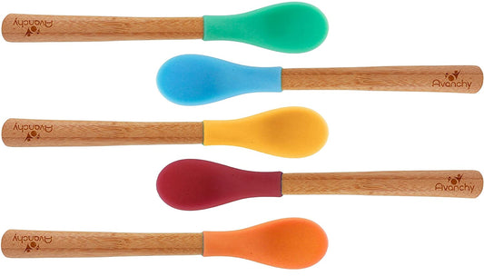 AVANCHY Bamboo Infant Feeding Spoons 5 Pack - Multi Color, -- ANB Baby