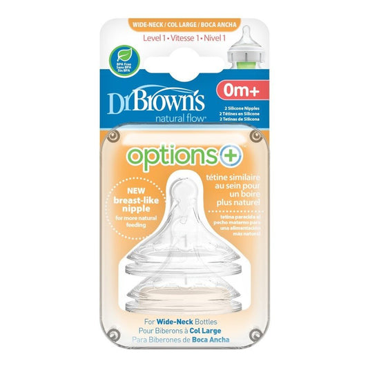 Dr. Brown's Different Levels Natural Silicone Nipple, Wide-Neck 2-Pack, -- ANB Baby