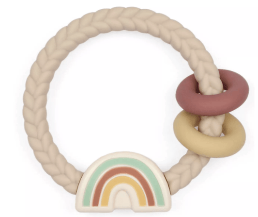 Itzy Ritzy Silicone Teether with Rattle, Neutral Rainbow, -- ANB Baby