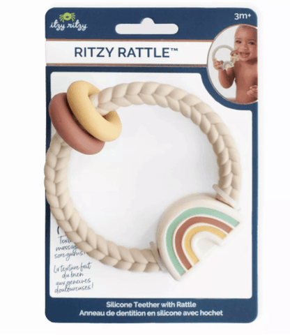 Itzy Ritzy Silicone Teether with Rattle, Neutral Rainbow, -- ANB Baby