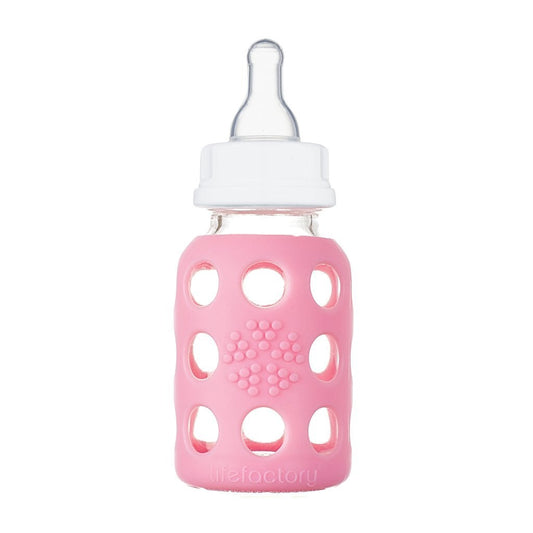 Life Factory Pink Glass Baby Bottle, 4 oz., -- ANB Baby