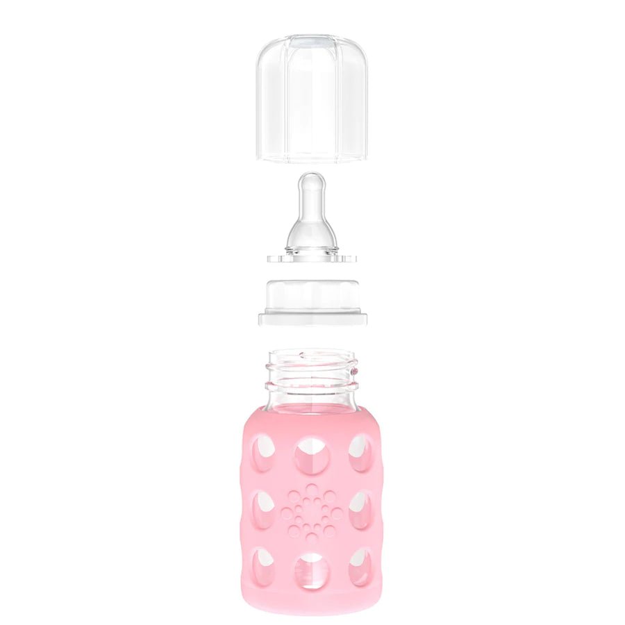 Lifefactory 4-Ounce Glass Baby Bottle with Stage 1 Nipple, Stopper and Cap, -- ANB Baby