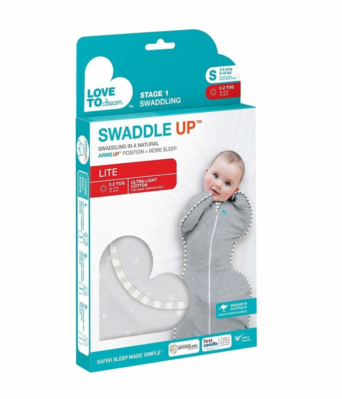 Love To Dream Swaddle UP Lite, Gray Stars, Small, -- ANB Baby