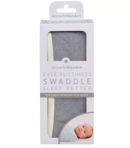 Miracle Blanket Baby Swaddle Blanket, Gray with Yellow Trim, -- ANB Baby