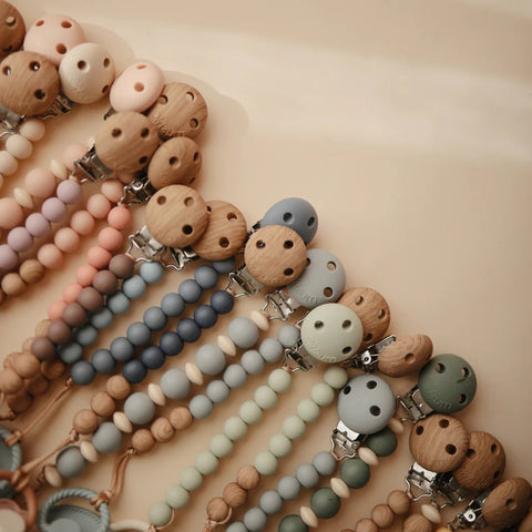 Mushie Hera Silicone Pacifier Clip, Faux Wood, -- ANB Baby