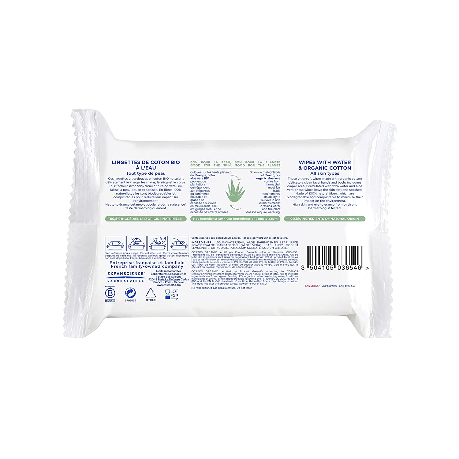 Mustela Organic Cotton Water Wipes, 60 Wipes, -- ANB Baby