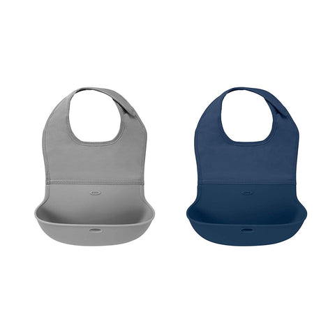 OXO TOT 2-Piece Waterproof Silicone Roll Up Bib with Comfort-Fit Fabric Neck, -- ANB Baby