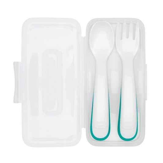 OXO TOT On-the-Go Plastic Fork and Spoon Set with Travel Case, -- ANB Baby