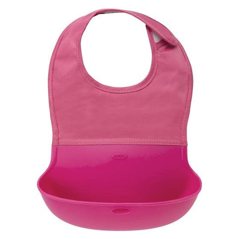 OXO Tot Waterproof Silicone Roll Up Bib with Comfort-Fit Fabric Neck, -- ANB Baby
