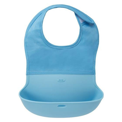 OXO Tot Waterproof Silicone Roll Up Bib with Comfort-Fit Fabric Neck, -- ANB Baby