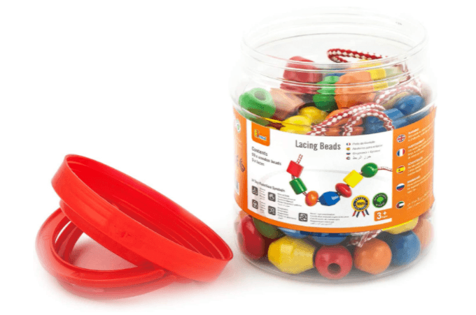 Viga Toys Wooden Lacing Beads, 90-Pieces and 5-Cords, -- ANB Baby