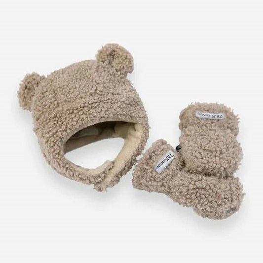 7 A.M. Enfant The Cub Mitten & Hat Set, Oatmeal Teddy - ANB Baby
