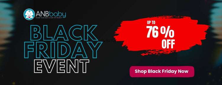 ANB baby Black Friday event banner with a red discount offer on a dark background