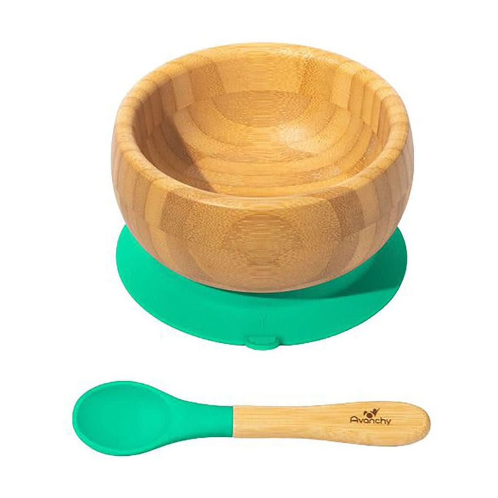 Avanchy Bamboo Suction Baby Feeding Bowl & Spoon Set-Mealtime Accessories-Avanchy-Green-ANB Baby Store