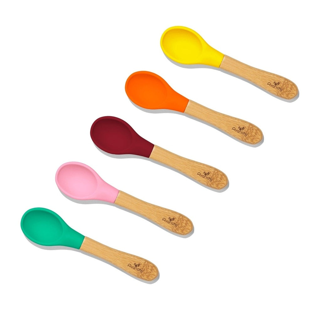 Avanchy Baby Organic Bamboo Toddler Feeding Spoon Set 5 Pack No Blue_1 - ANB Baby