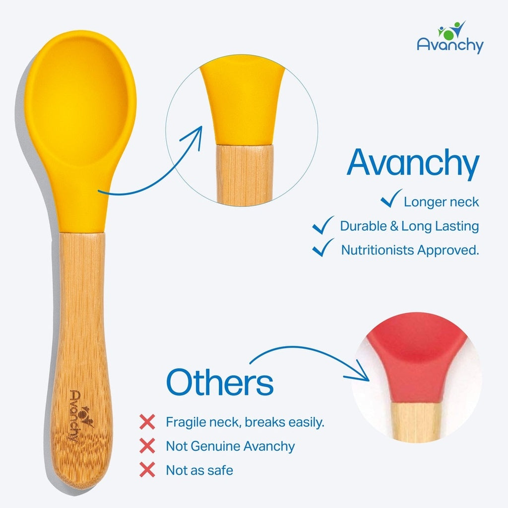 Avanchy Baby Organic Bamboo Toddler Feeding Spoon Set 5 Pack No Blue_3 - ANB Baby