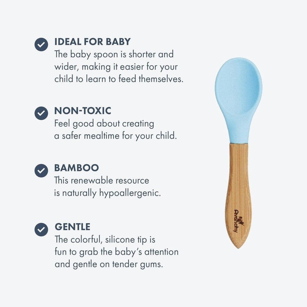 Avanchy Baby Organic Bamboo Toddler Feeding Spoon Set 5 Pack No Blue_5 - ANB Baby