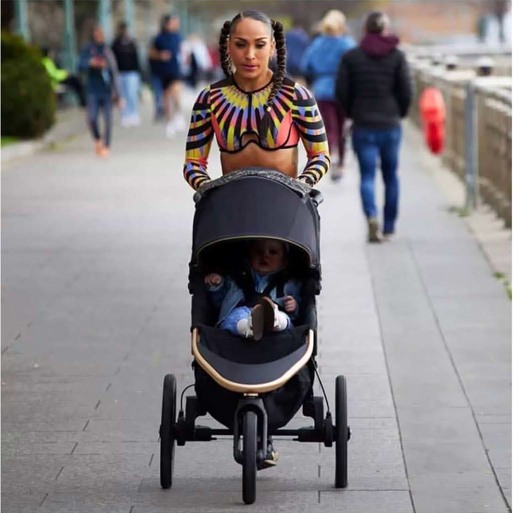 infant in jogging stroller Baby Jogger Summit X Robin Arzon Jogging Stroller