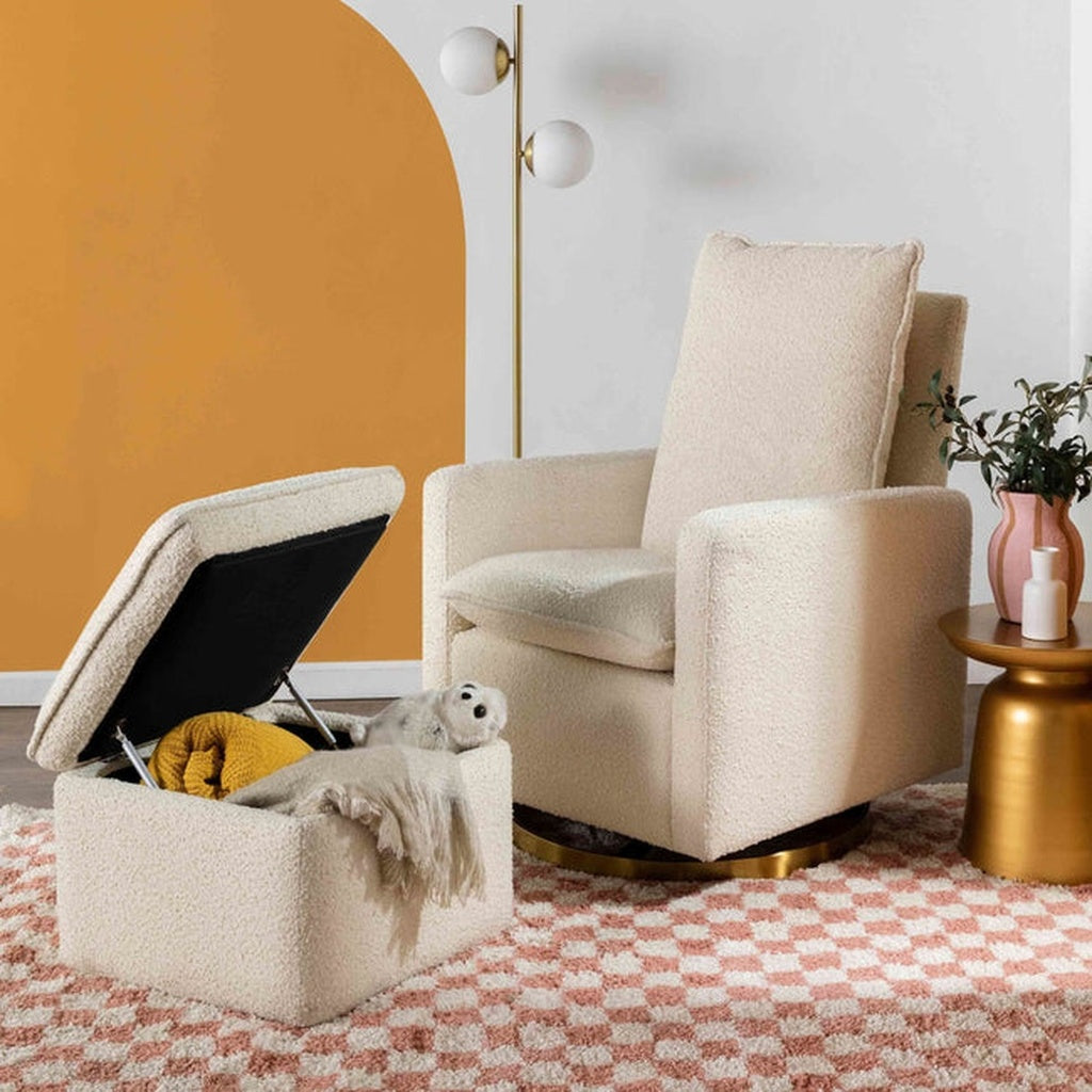 Babyletto Cali Pillowback Swivel Glider in Ivory Boucle with Gold Base_3