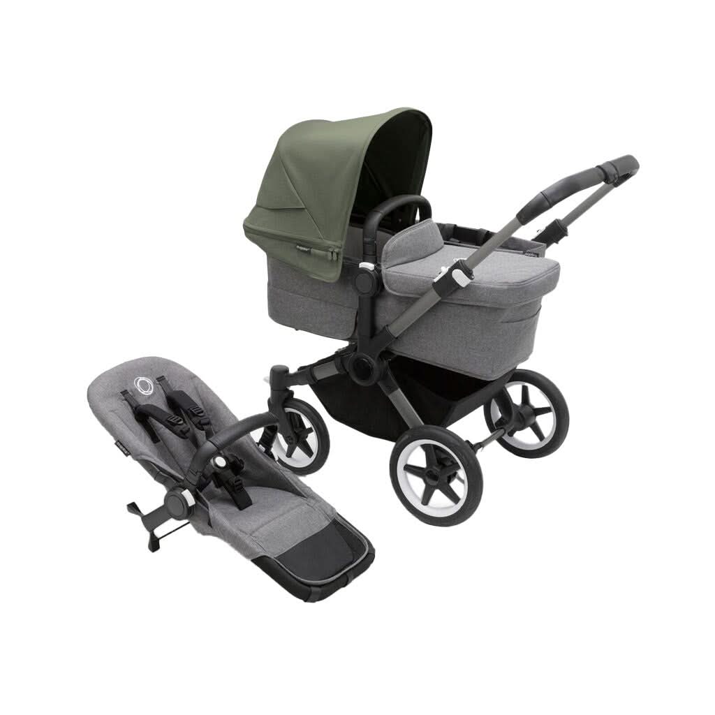 Bugaboo-Donkey-5-Mono-Complete-Stroller,-Graphite-Grey-Melange-Forest-Green,-Main - ANB Baby