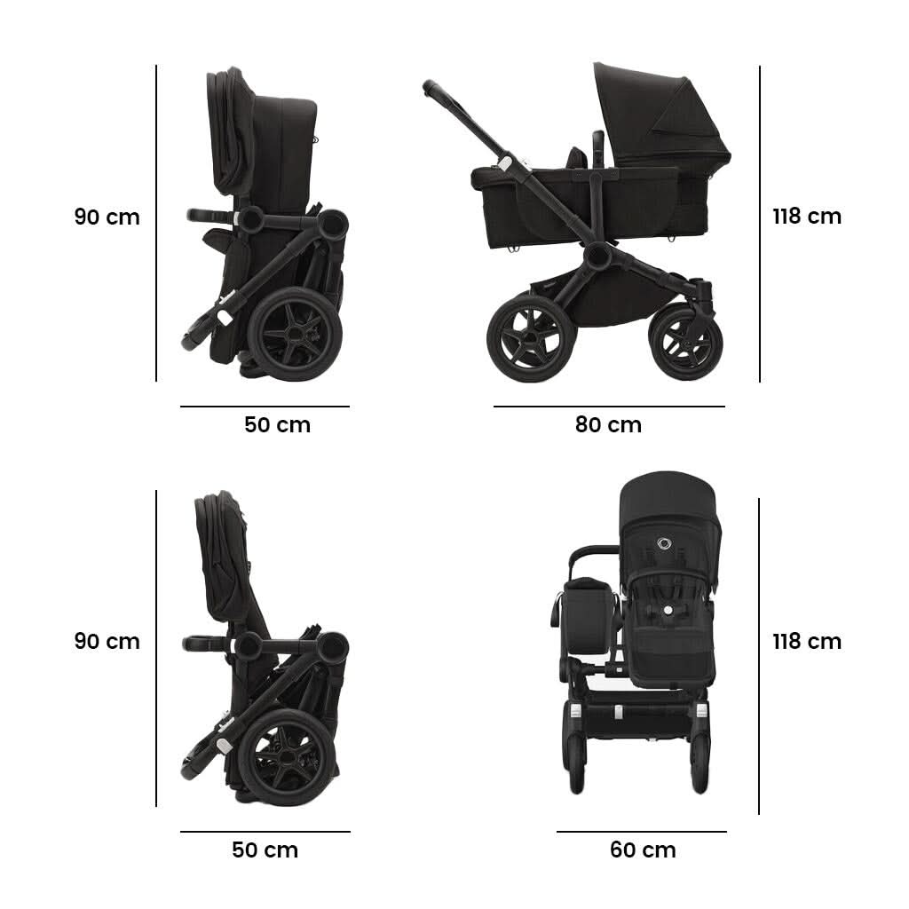 Bugaboo-Donkey-5-Mono-Complete-Stroller,-Graphite-Grey-Melange-Midnight-Black,-Dimensions - ANB Baby