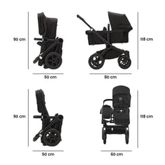 Bugaboo-Donkey-5-Mono-Complete-Stroller,-Graphite-Grey-Melange-Midnight-Black,-Dimensions - ANB Baby