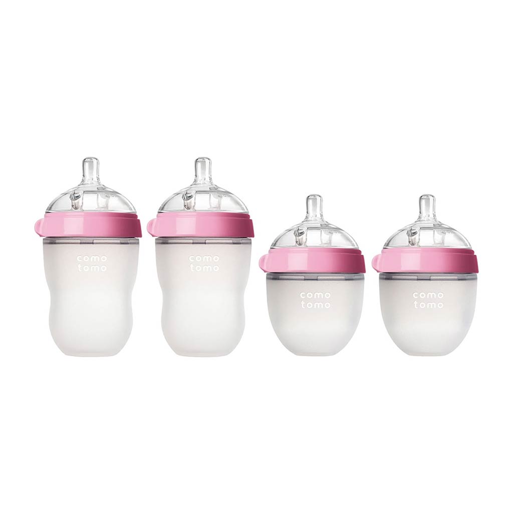Comotomo Baby Bottle 8-Ounce and 5-Ounce Kit, Pink, Pack of 4-Feeding Bottles-Comotomo-ANB Baby Store