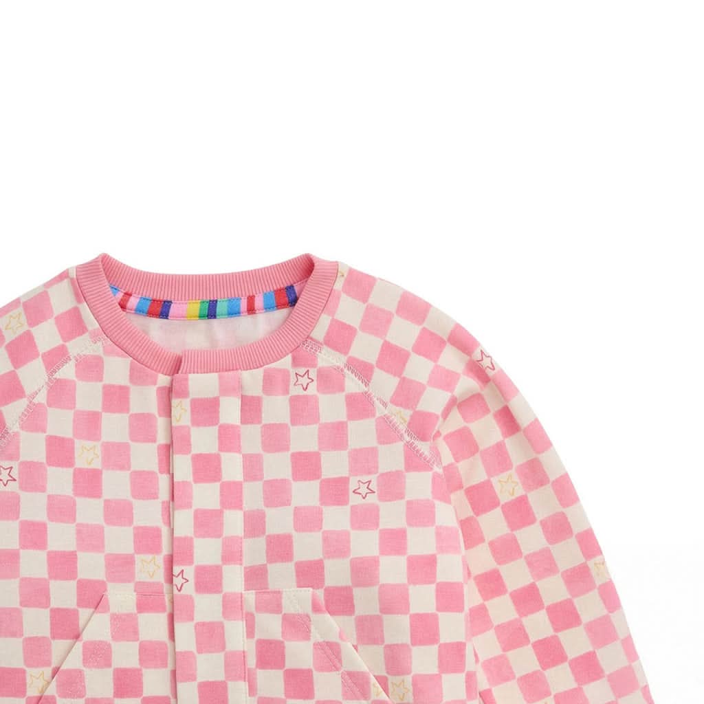 Magnetic Me Brushed Fleece Magnetic Romper-Pink Checkerboard_2 - ANB Baby
