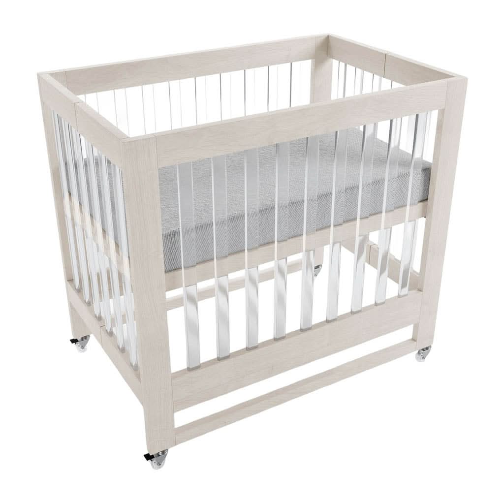 Melo Caress Foldable Crib-Cribs & Bassinets-Melo-Washed White / Silver / Acrylic-ANB Baby Store