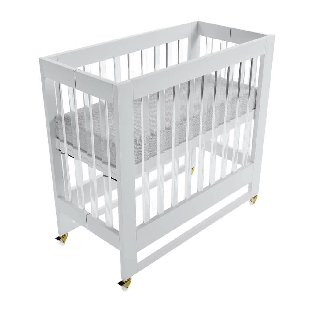 Melo Caress Mini Foldable Crib-Cribs & Bassinets-Melo-Pure White / Acrylic / Gold-ANB Baby Store