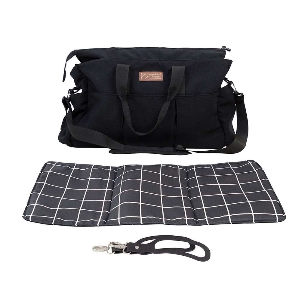 Mountain Buggy V1 Double Satchel with Clips, Change Mat, Grid-Stroller Accessories-Mountain Buggy-Geometric - Available End Of April-ANB Baby Store