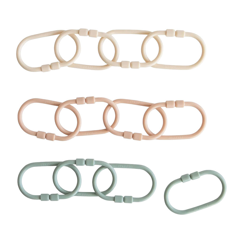 Mushie Chain Link Rings-Learning & S.T.E.M-Mushie-Shifting Sand / Blush / Cambridge Blue-ANB Baby Store