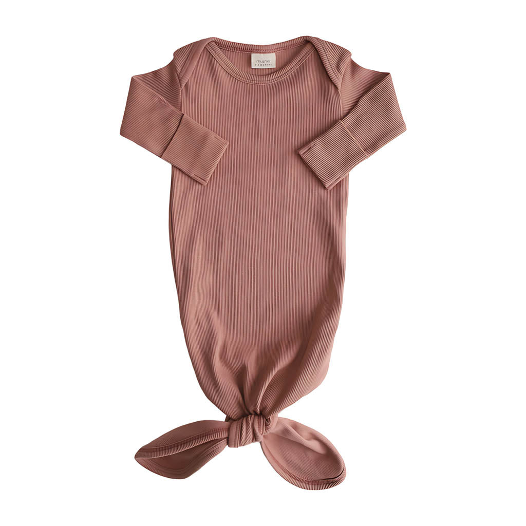Mushie Ribbed Knotted Baby Gown-Clothing-Mushie-Cedar-ANB Baby Store