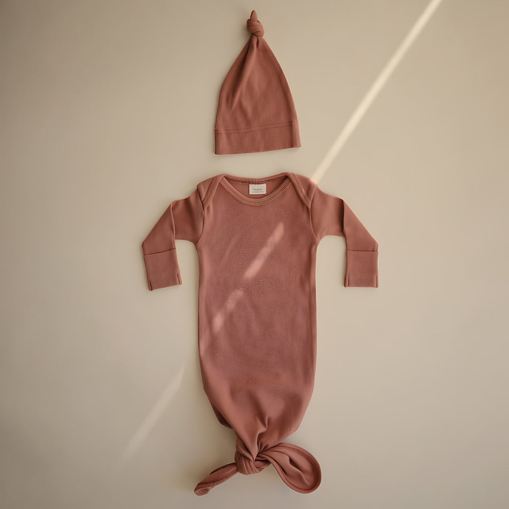 Mushie Ribbed Knotted Baby Gown_7 - ANB Baby