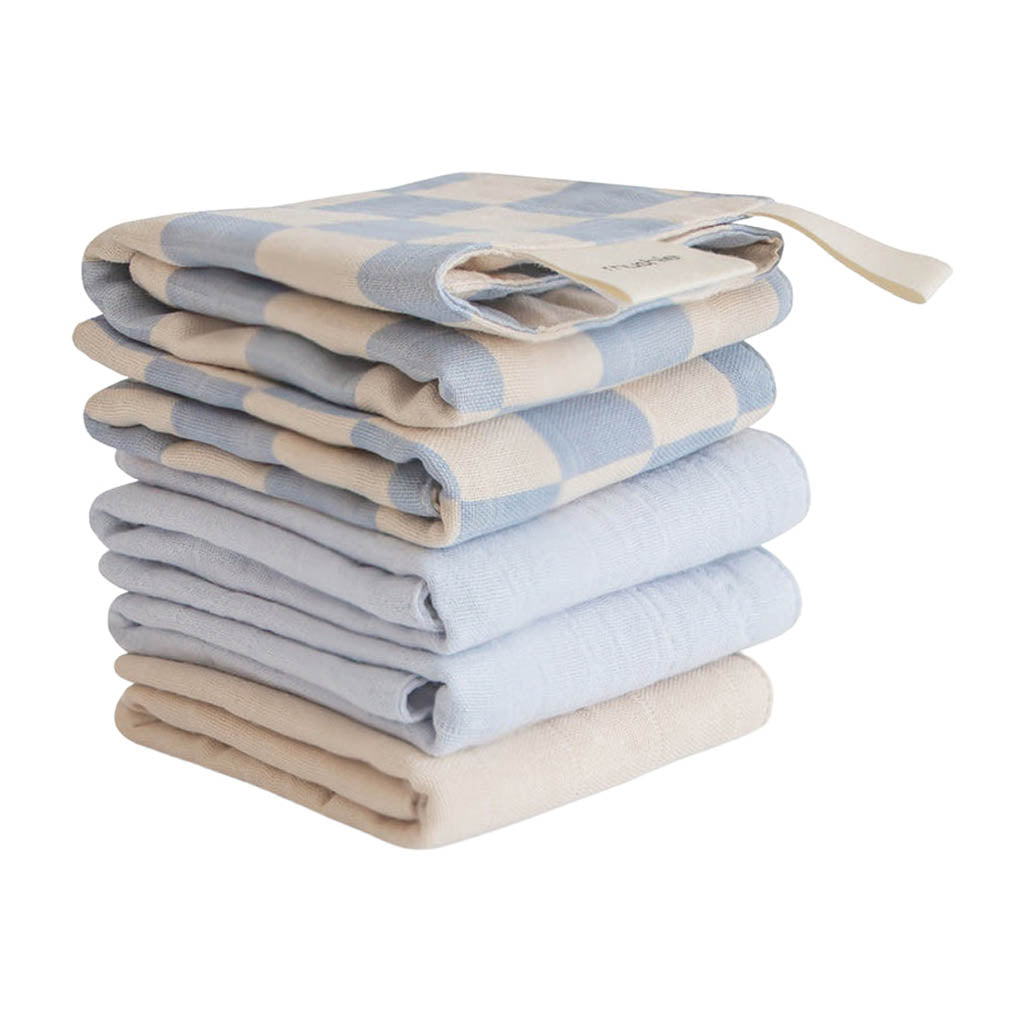 Mushie Muslin Cotton Washcloth-Bath Tubs & Accessories-Mushie-Blue Check-ANB Baby Store