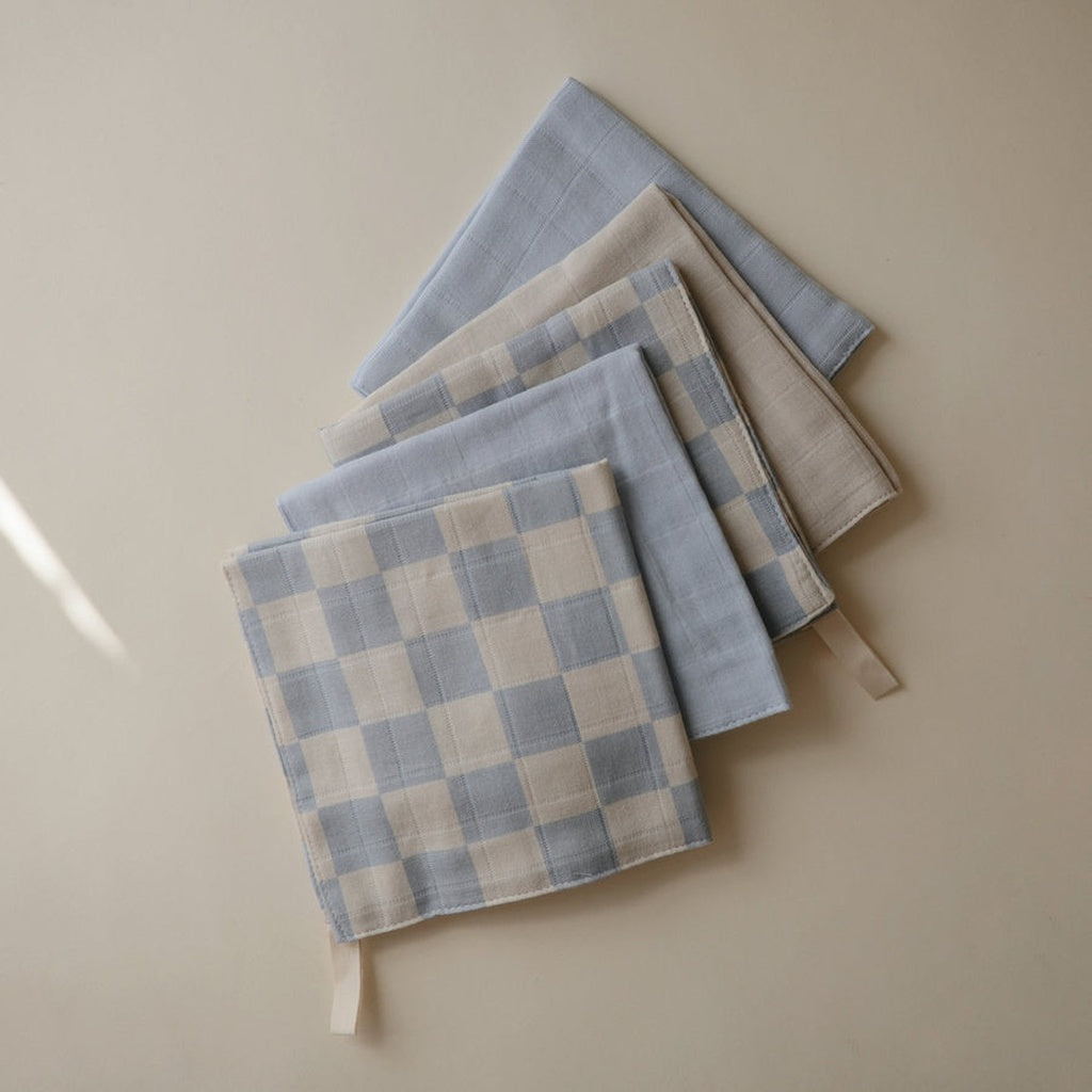 Mushie Muslin Cotton Washcloth-Blue Check_8 - ANB Baby