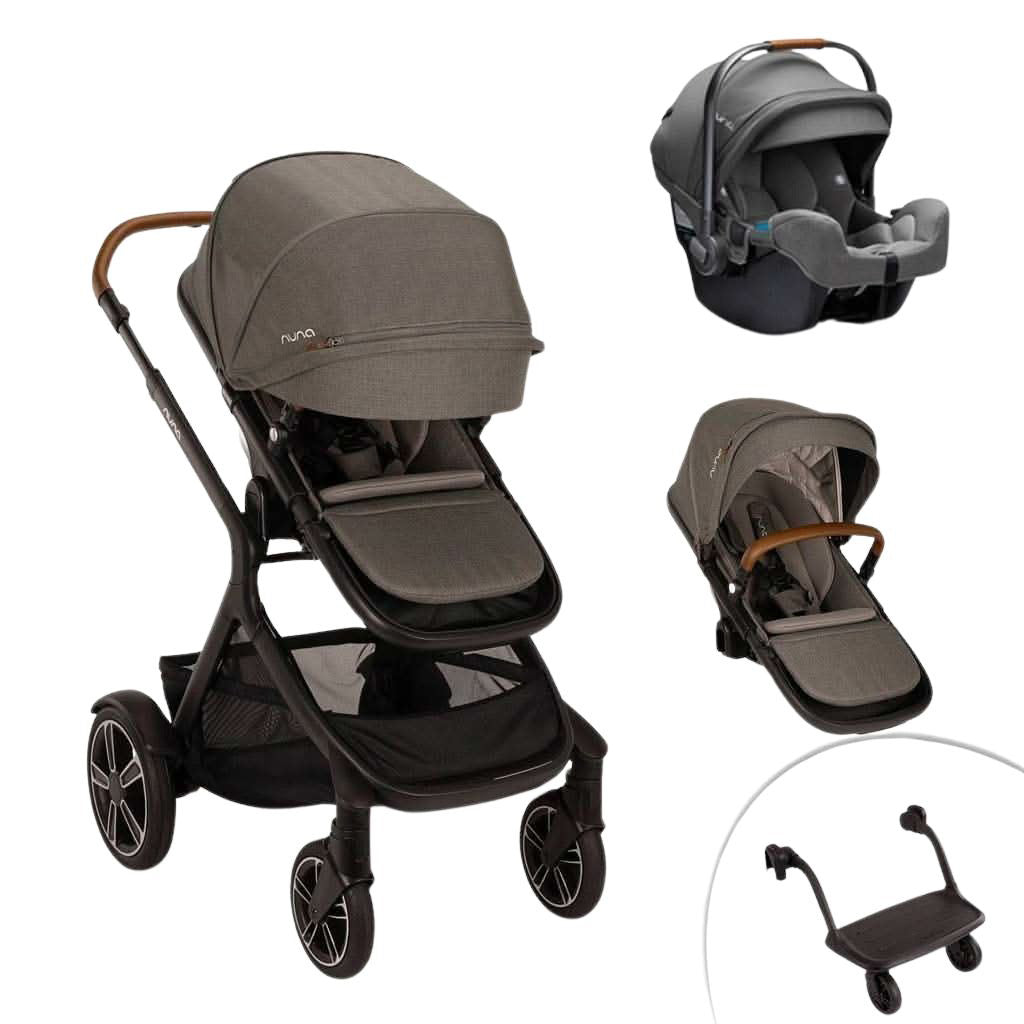 Nuna-Demi-Next-Double-Stroller-+-Rider-Board-+-PIPA-RX-Travel-System-Granite - ANB Baby