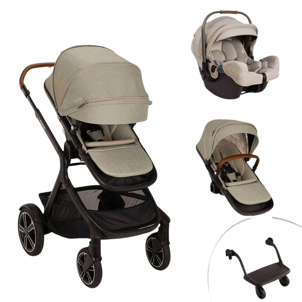 Nuna-Demi-Next-Double-Stroller-+-Rider-Board-+-PIPA-RX-Travel-System-Hazelwodd - ANB Baby
