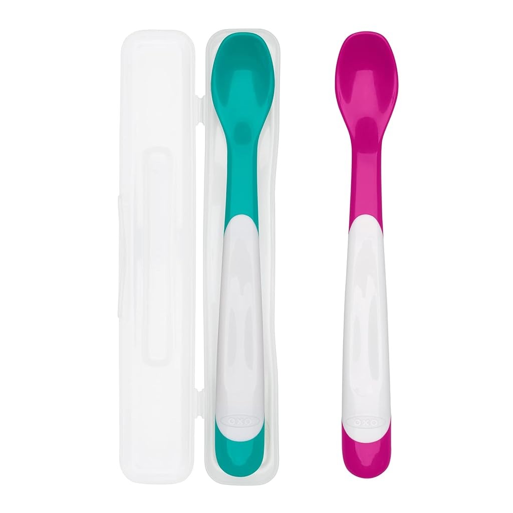 OXO TOT On-The-Go Infant Feeding Spoon with Case-Mealtime Accessories-OXO Tot-Teal And Pink-ANB Baby Store
