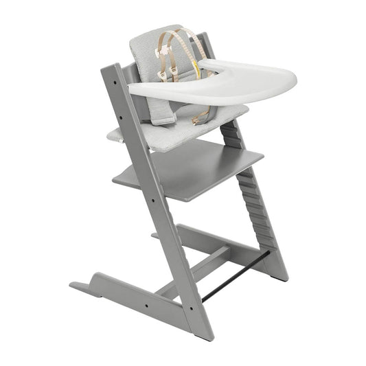 STOKKE Tripp Trapp High Chair Complete with White Nordic Grey Cushion White Tray_1 - ANB Baby