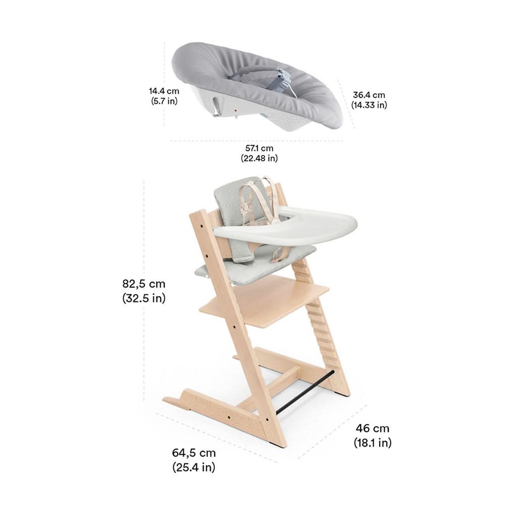 stokke 5 Stokke Tripp Trapp High Chair² with Cushion, Tray and Newborn Set, Black + Grey Cushion