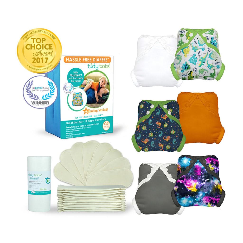 Tidy Tots Great Start Set, Hemp, Diaper Set-Diapering-Tidy Tots-Dinosaurs / Monsters / Galaxy / Grey / Orange / White-ANB Baby Store