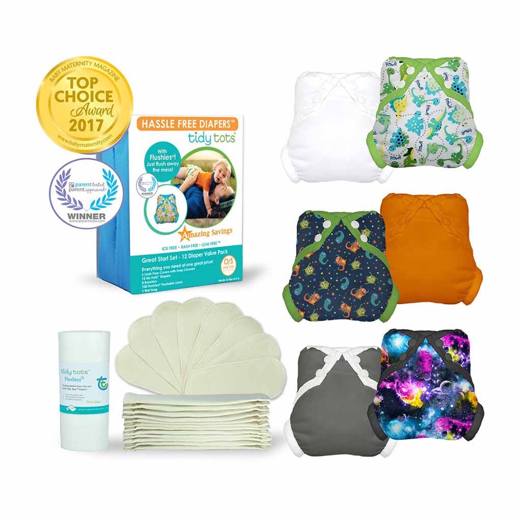 Tidy Tots Great Start Set, Stay-Dry, Diaper Set-Diapering-Tidy Tots-Dinosaurs / Monsters / Galaxy / Grey / Orange / White-ANB Baby Store