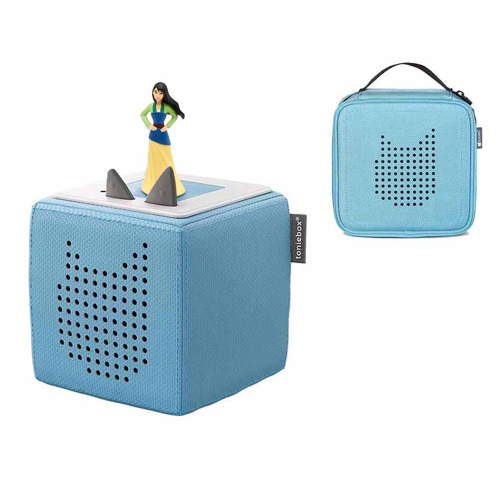 Tonies Toniebox Playtime Puppy Starter Set and Carry Case Light Blue with Tonies Audio Play Figurine, Mulan - ANB BABY